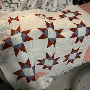 Patchwork Star Quilt - Red, Blue, and Off White